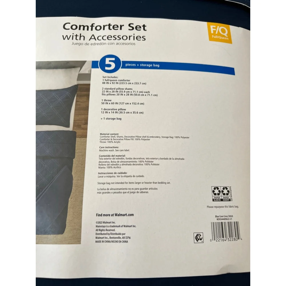 NEW Mainstays Full/Queen Navy Blue & Light Blue 5-Piece Comforter Set